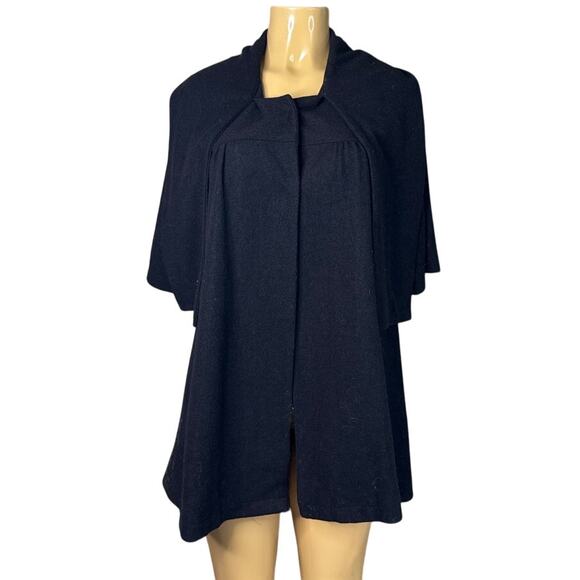 Piko 1988 Black Wool Swing Pea Coat Jacket 3/4 Cropped Sleeve Size Small - Picture 1 of 8